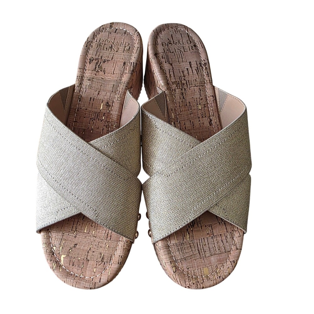 $148 Donald Pliner‎ Summera Cork Wedge Sandals Gold Women's Size 11M NWOB